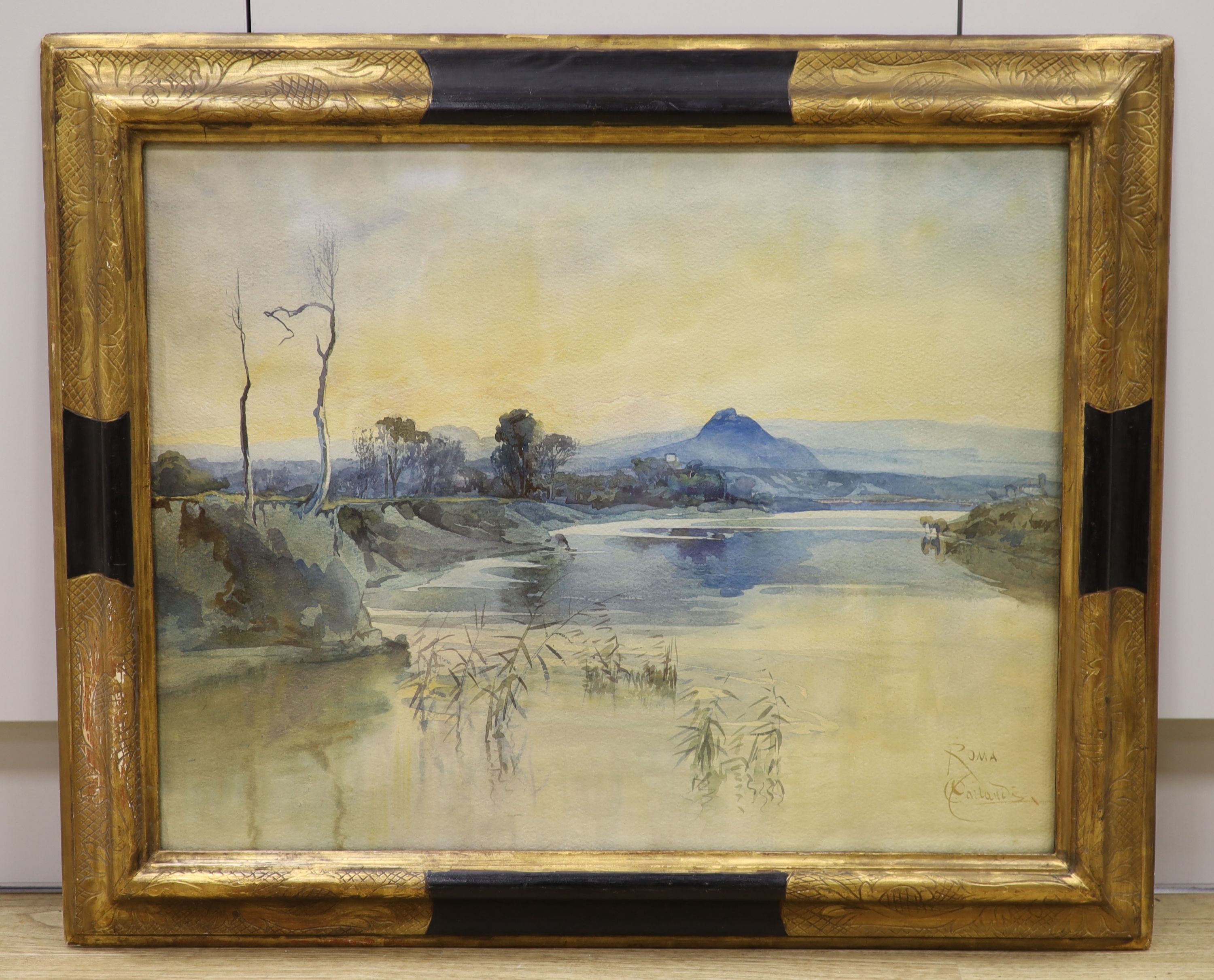 Onorato Carlandi (1848-1939), watercolour, The marshes near Rome, signed, 50 x 64cm.